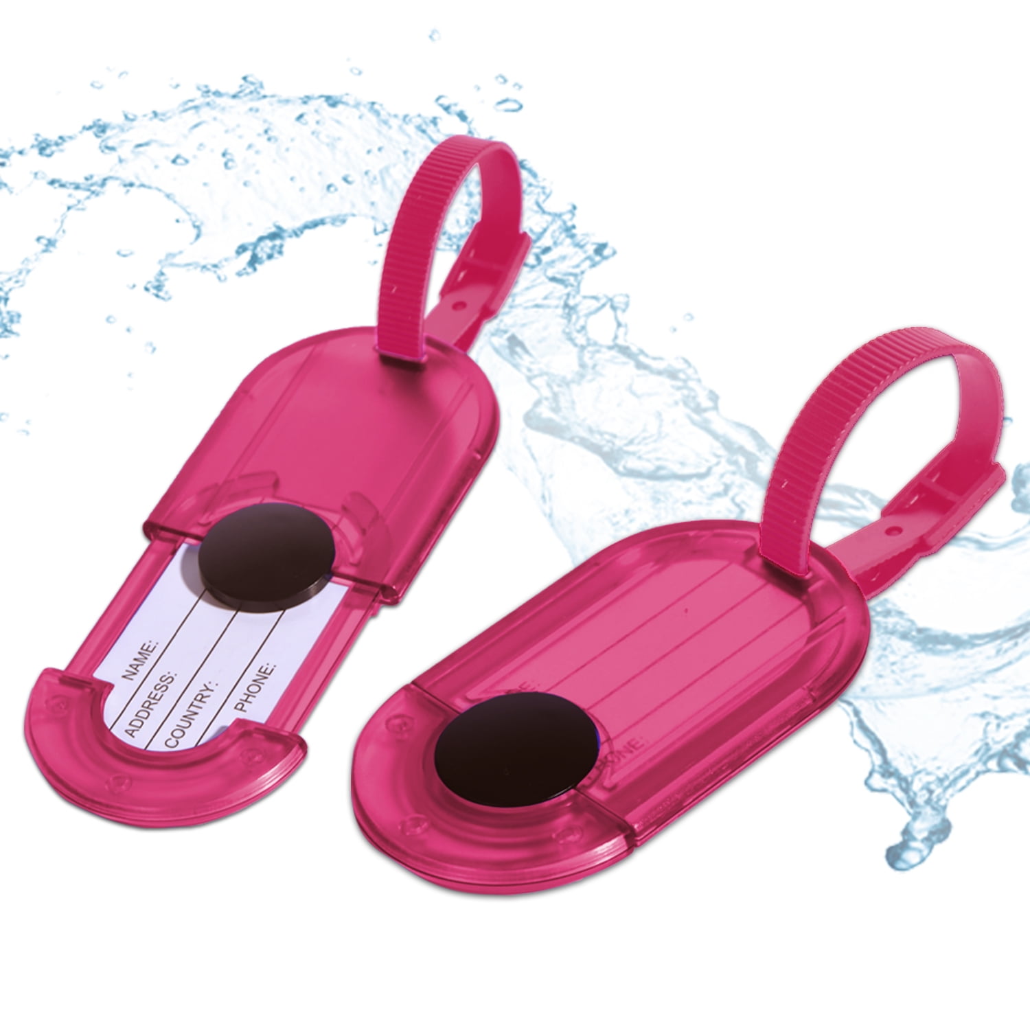 Luggage Tags Holder - Water Resistant Tags - 2 Pack (Hot Pink)