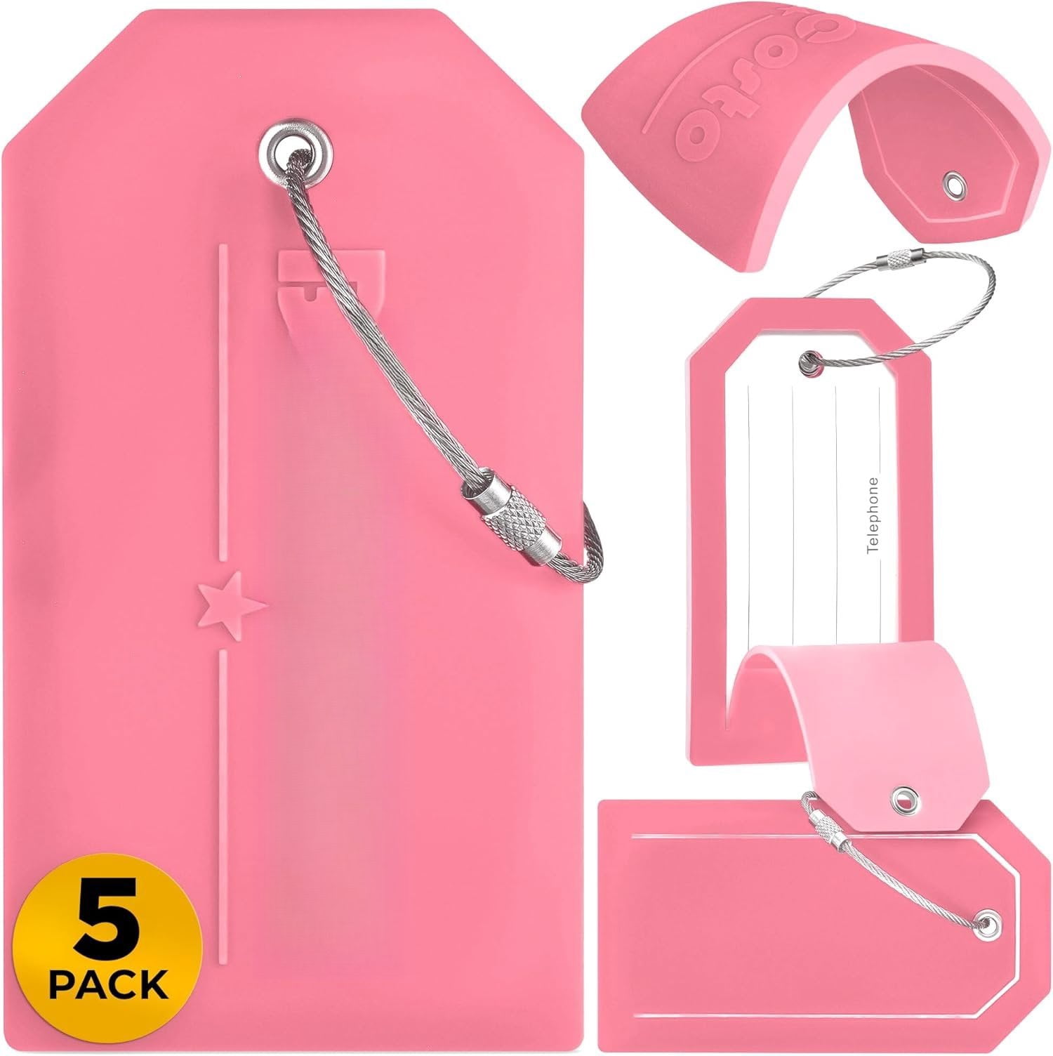 - Luggage Tags - Large, , 5 PK - PVC Suitcase Tags w/ Cover & Stainless ...