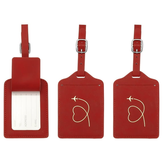 Luggage Tags, Red Leather Heart Tags with Private Protection, 3 Pcs