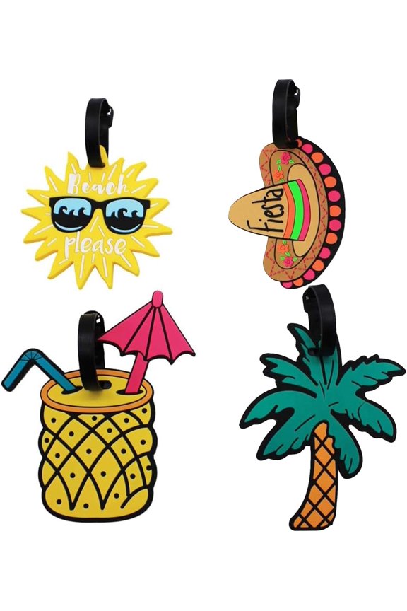 Luggage Tags Set of 4 Cute Summer Beach Holiday Travel Suitcase Bag Identify Baggage Label
