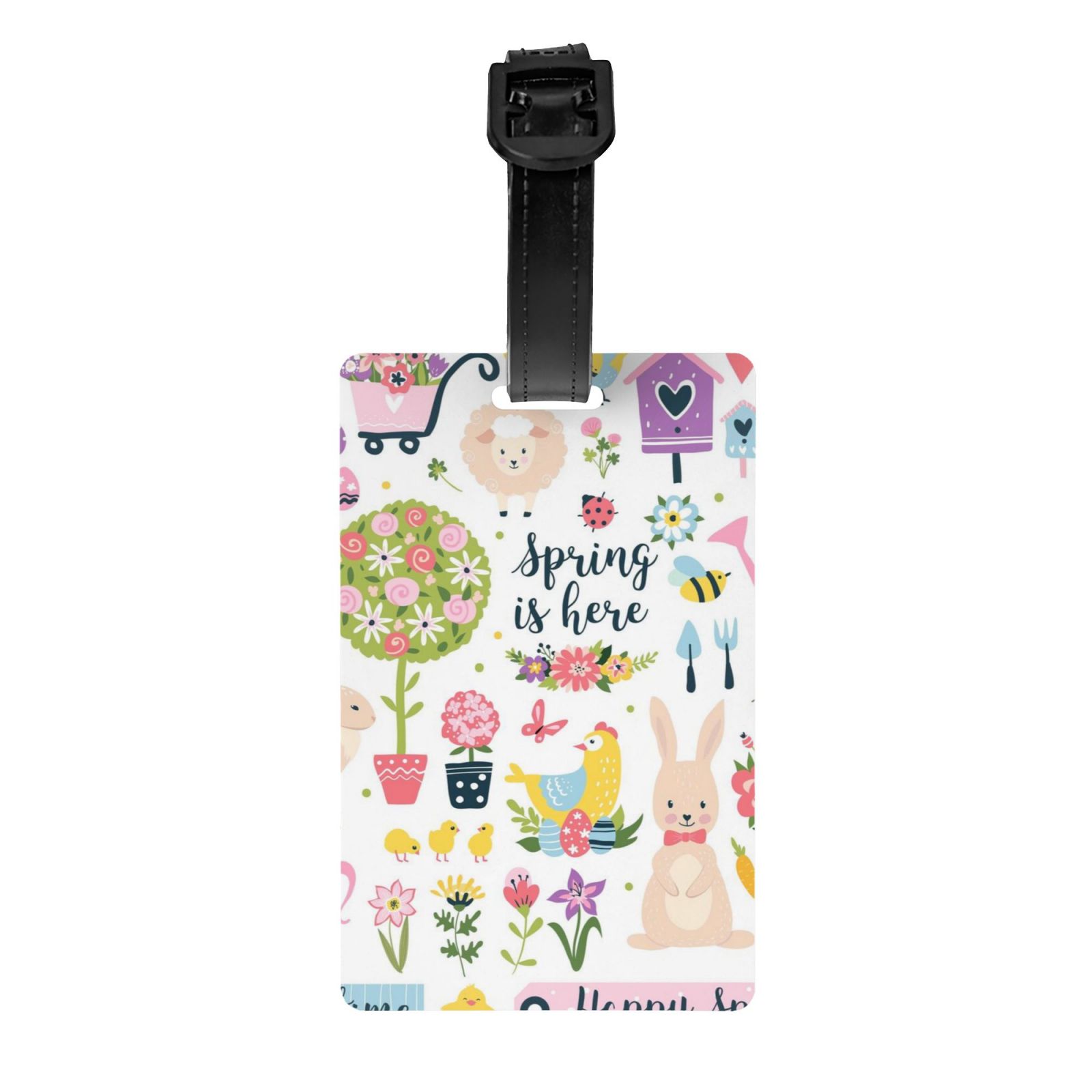 Luggage Label Spring Luggage Tags - Spring Hand Drawn Flowers Birds PVC Luggage Tags for ...