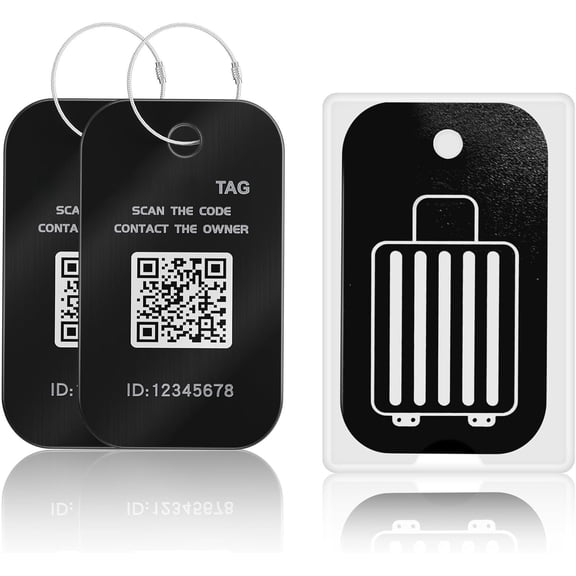 Luggage Tags for Suitcase - QR Code Labels with Location Notification When Scanned (Pack of 2), Customizable & Durable Travel ID Tags for Backpacks, Personal Info