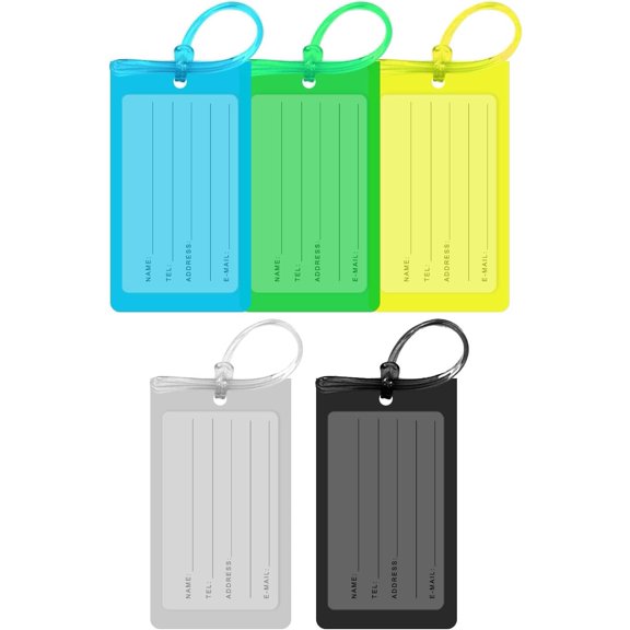 Luggage Tags for Suitcases,5 Pack Luggage Tags for Suitcases Tags, Tags for Suitcase,Clear Colorful Suitcase Bagtags with Name Id Label and Loop for Luggage,Travel Bagtags for Men.