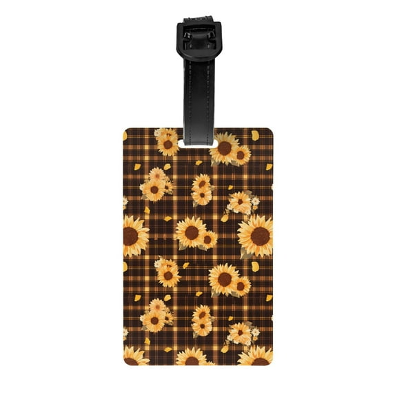 Luggage Tags for Suitcases, Brown Plaid Sunflower Suitcase & Bag Tags for Backpacks Baggage, Travel Name Tags for Luggage Identifiers for Suitcases, Travel Accessories