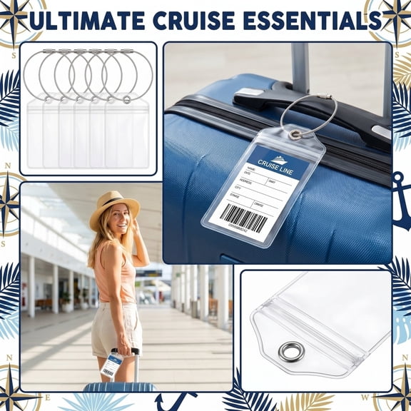 Luggage Tags Vertical Clear PVC Cruise Ship Suitcase Label, Waterproof ID Badge Holder with Steel Loop for Travel Essentials and Bag Identifying A738_Multicolor