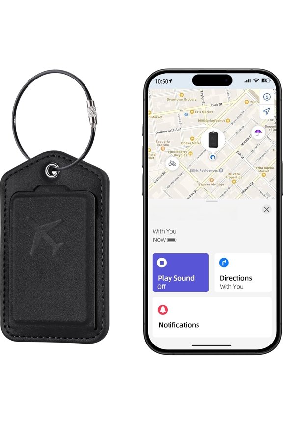 Luggage Tags, Works with Find My, Leather Luggage Tag for Suitcases, Travel Tags, Bag Tag for Backpacks, Suitcase Tag with Flap, Anti-Lost Luggage , Travel Essentials, Black