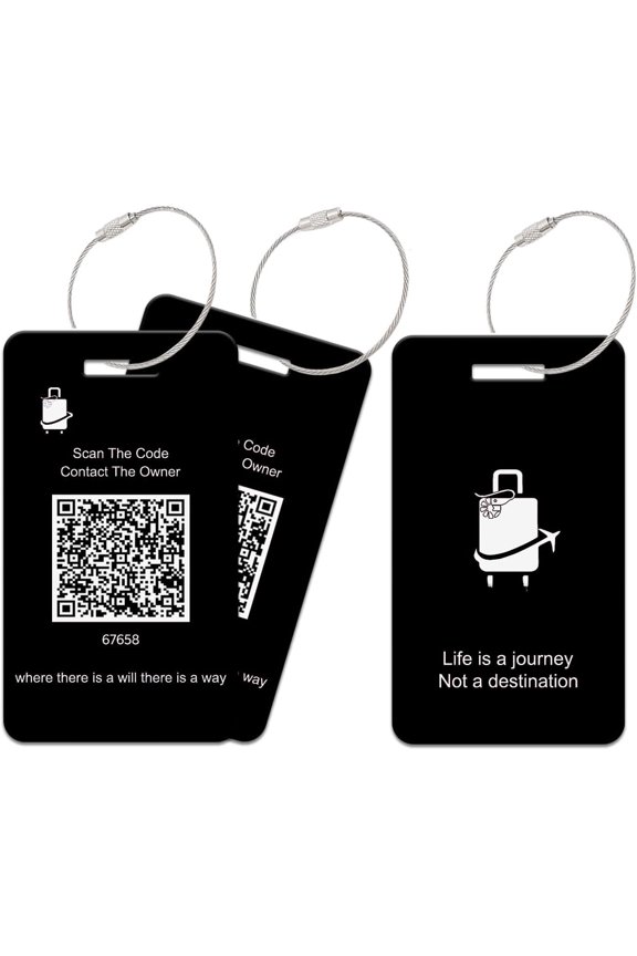 Luggage Tags for Suitcases, 2 Pack QR Code  Information Luggage Tag, Steel Ring,   Protection Luggage Tag, No App No Subscription Needed (Black)