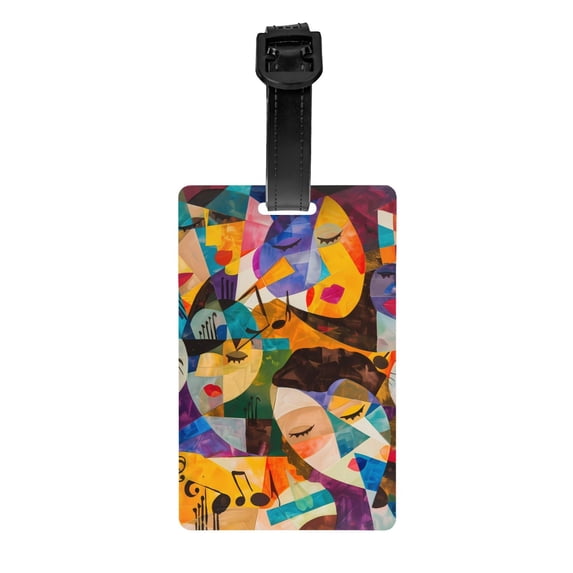 Luggage Tags for Suitcases, Abstract Musical Faces Leather Bag Luggage Tags ID Label Tags Privacy Protection Travel Bag Labels