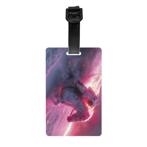 Luggage Tags for Suitcases, Astronaut Riding Fiery Horse Leather Bag Luggage Tags ID Label Tags Privacy Protection Travel Bag Labels