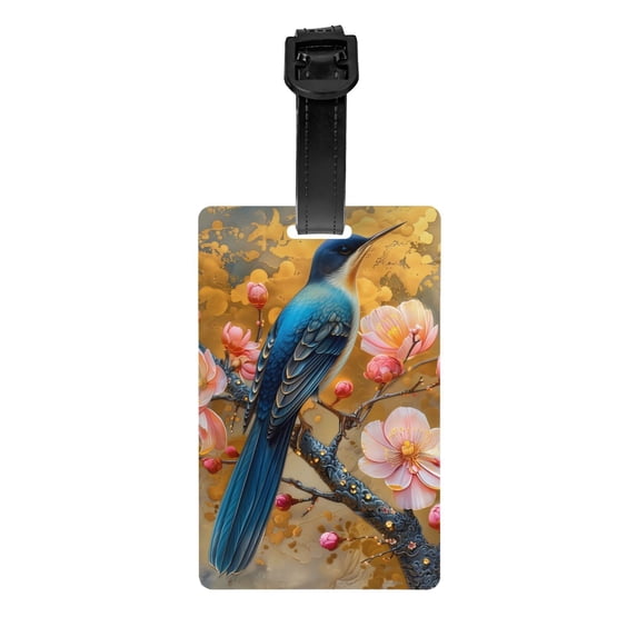 Luggage Tags for Suitcases, Bluebird Blossom Elegance Leather Bag Luggage Tags ID Label Tags Privacy Protection Travel Bag Labels