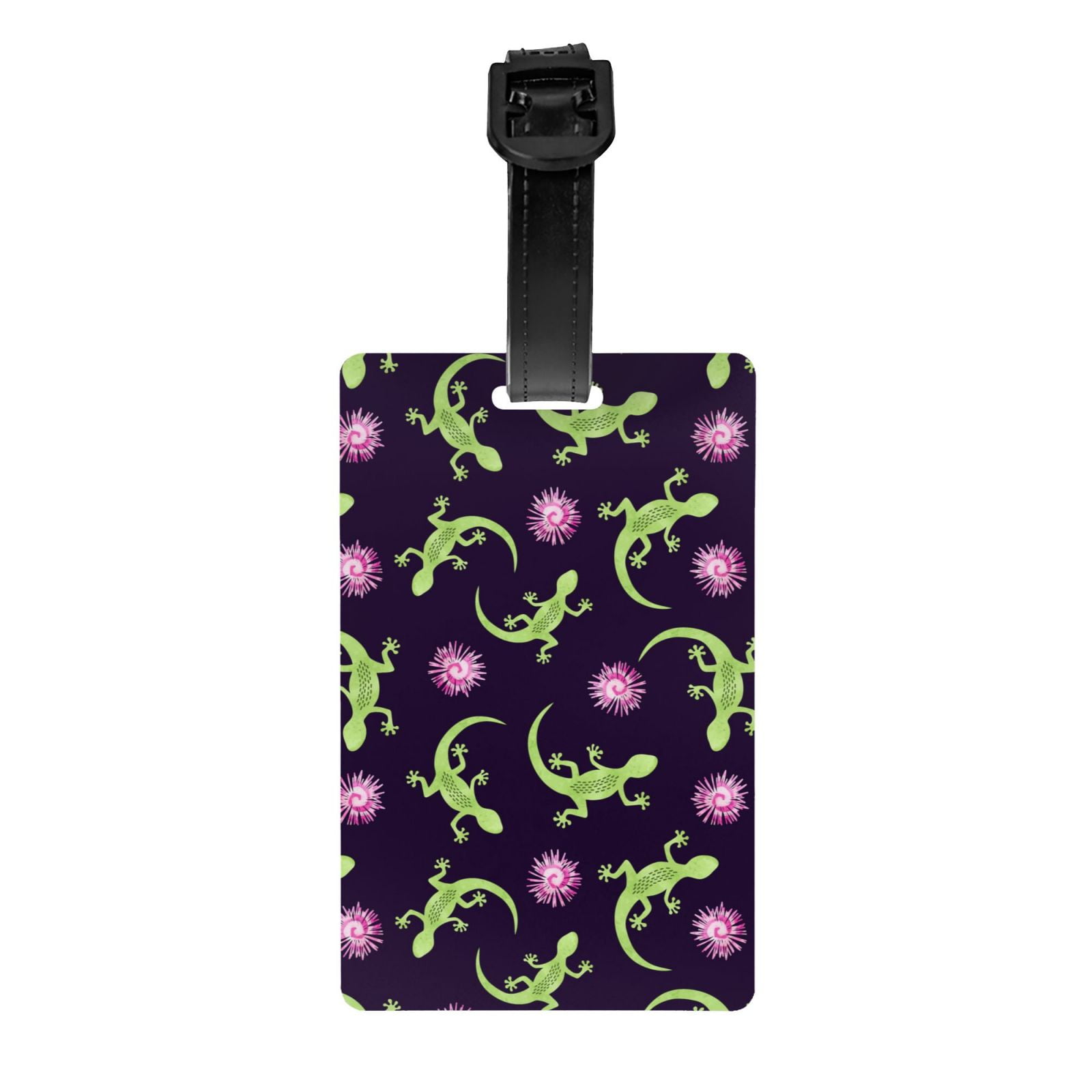 Luggage Tags for Suitcases, Cute Lizard Gecko Floral Pink Leather Bag ...