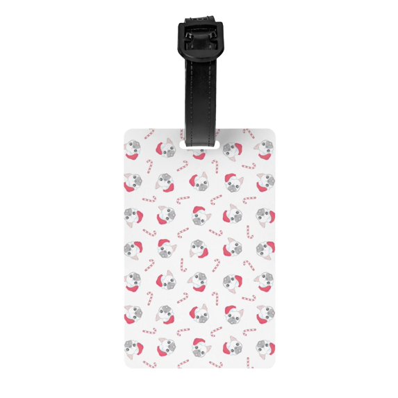 Luggage Tags for Suitcases, Cute Santa Hat French Bulldog Leather Bag Luggage Tags ID Label Tags Privacy Protection Travel Bag Labels