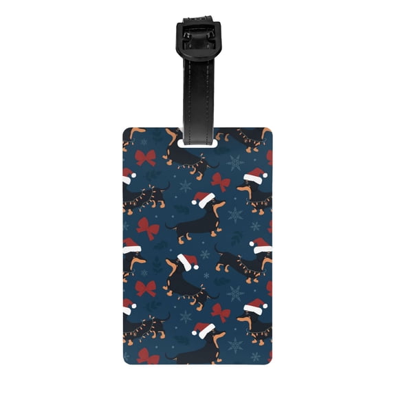Luggage Tags for Suitcases, Dachshund Dog Puppy Red Hat Leather Bag Luggage Tags ID Label Tags Privacy Protection Travel Bag Labels
