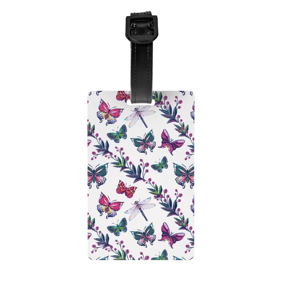 Luggage Tags for Suitcases, Dragonfly Plant Butterfly Leather Bag Luggage Tags ID Label Tags Privacy Protection Travel Bag Labels