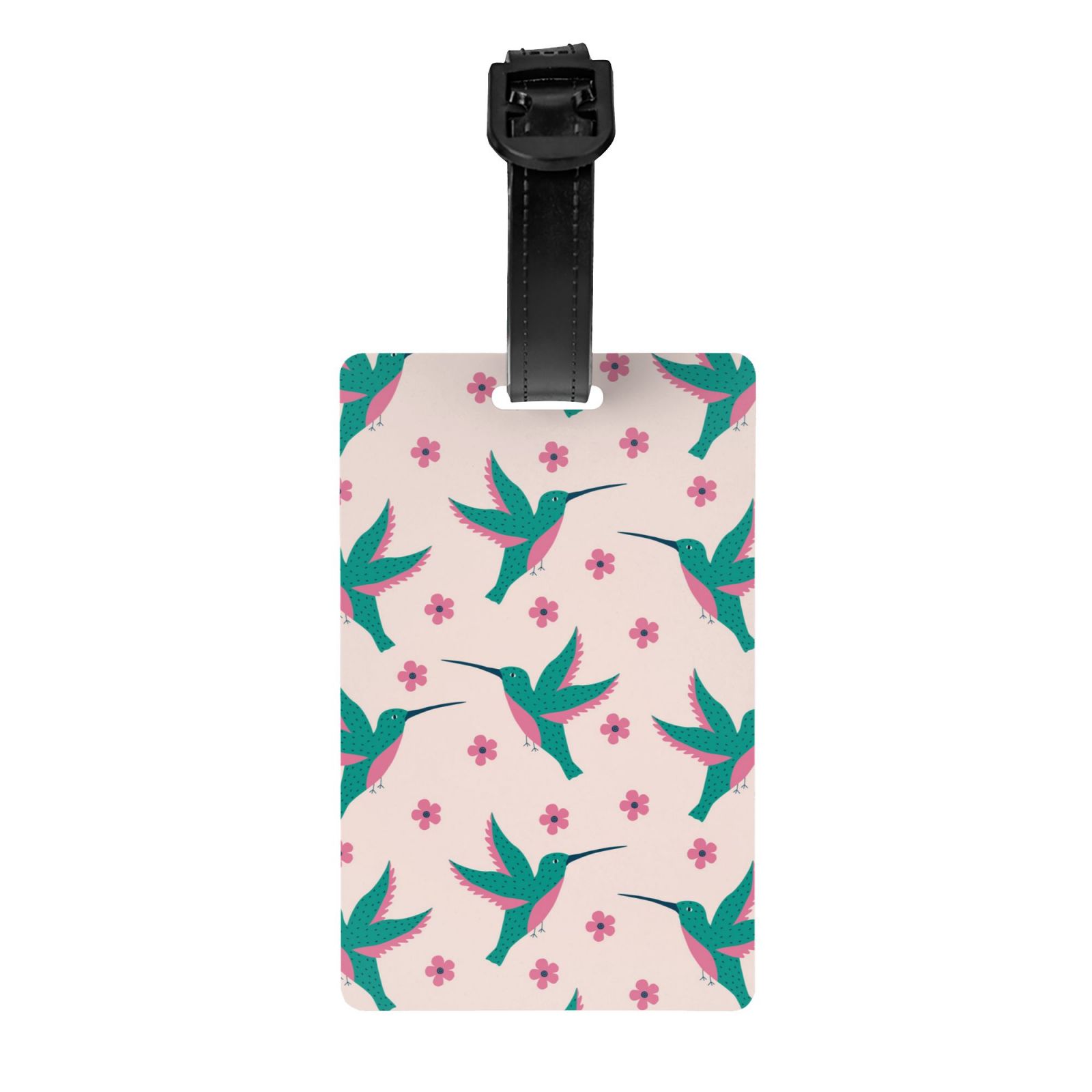Luggage Tags for Suitcases, Green Hummingbird Pink Flower Leather Bag ...