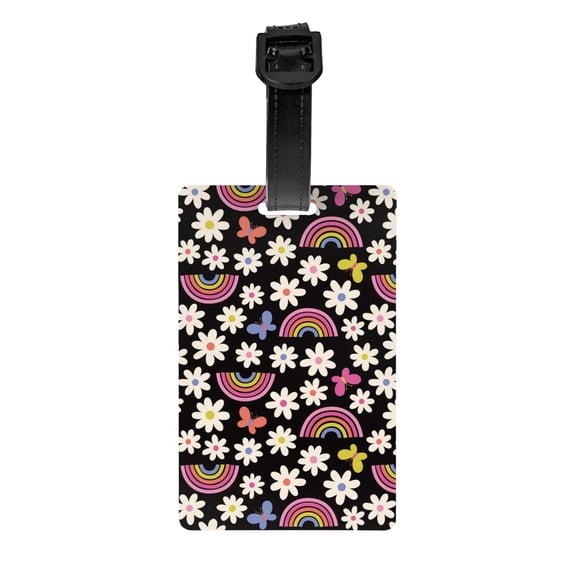 Luggage Tags for Suitcases, Rainbow flowers Leather Bag Luggage Tags ID Label Tags Privacy Protection Travel Bag Labels