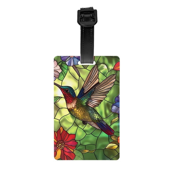 Luggage Tags for Suitcases, Stained Glass Hummingbird Art Leather Bag Luggage Tags ID Label Tags Privacy Protection Travel Bag Labels