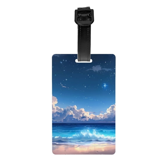 Luggage Tags for Suitcases, Starry Night Ocean View Leather Bag Luggage Tags ID Label Tags Privacy Protection Travel Bag Labels