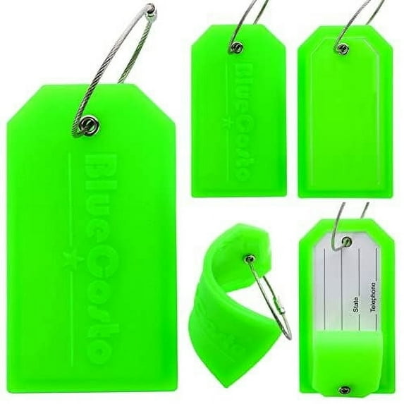 Luggage Tags w/ Privacy Covers & Wire Loops, Travel Suitcase Tags w/ ID Labels by BlueCosto