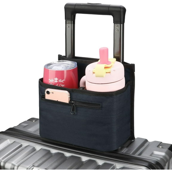 Luggage Travel Cup Holder Attachment for Suitcase Drink Carrier Caddy, Coffee Mug and Tumblers, Traveler Carry on Hands Free Accessory- Gifts for Flight Attendants Travelers Accessories