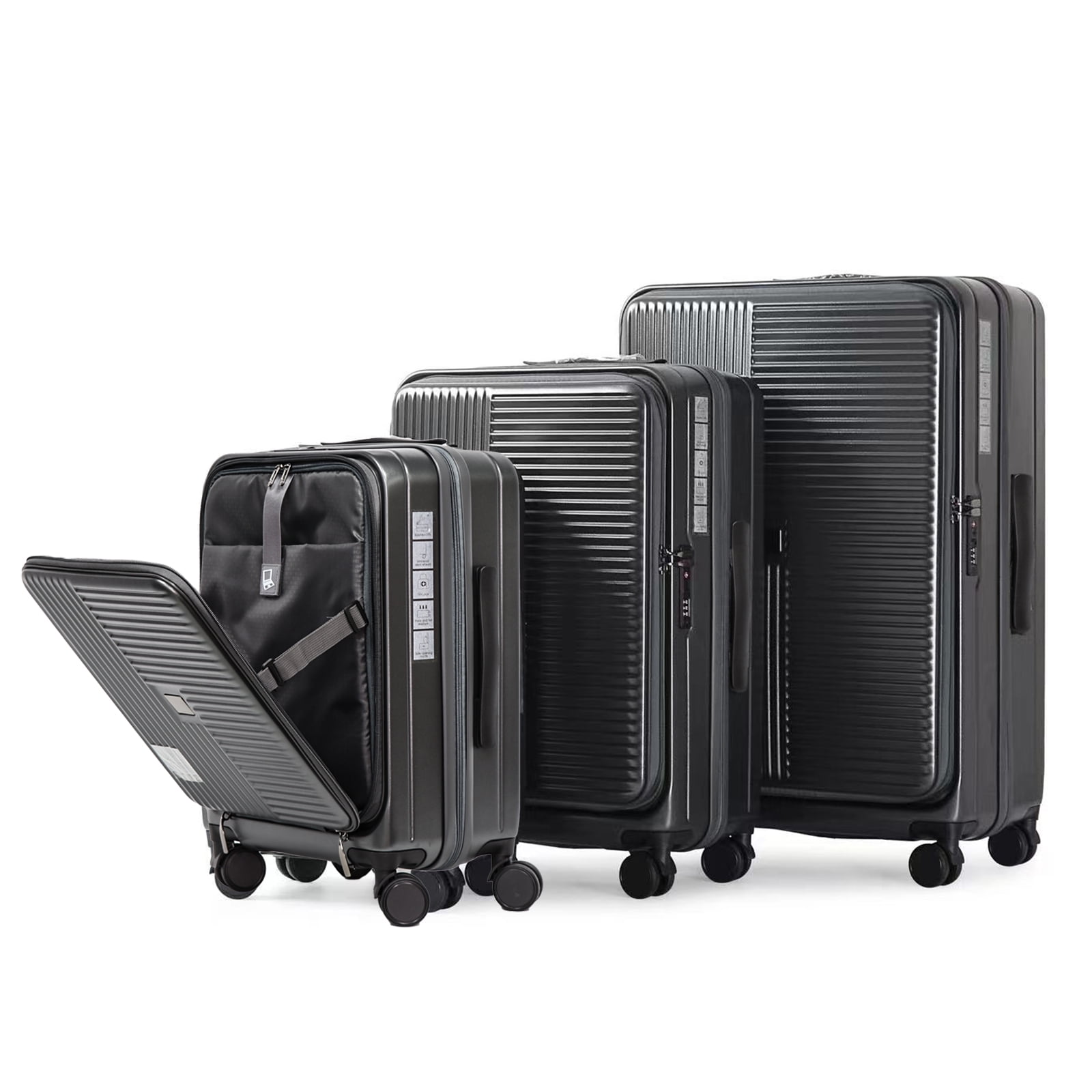 Luggage With Front Opening, Hardshell Suitcase, Grey