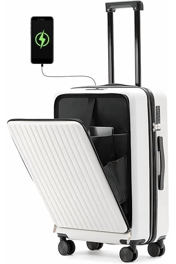 Luggage Set, Hard-Shell Lightweight Suitcase with Spinner Wheels, Suitable For Teenagers and Adults, White（20 in）