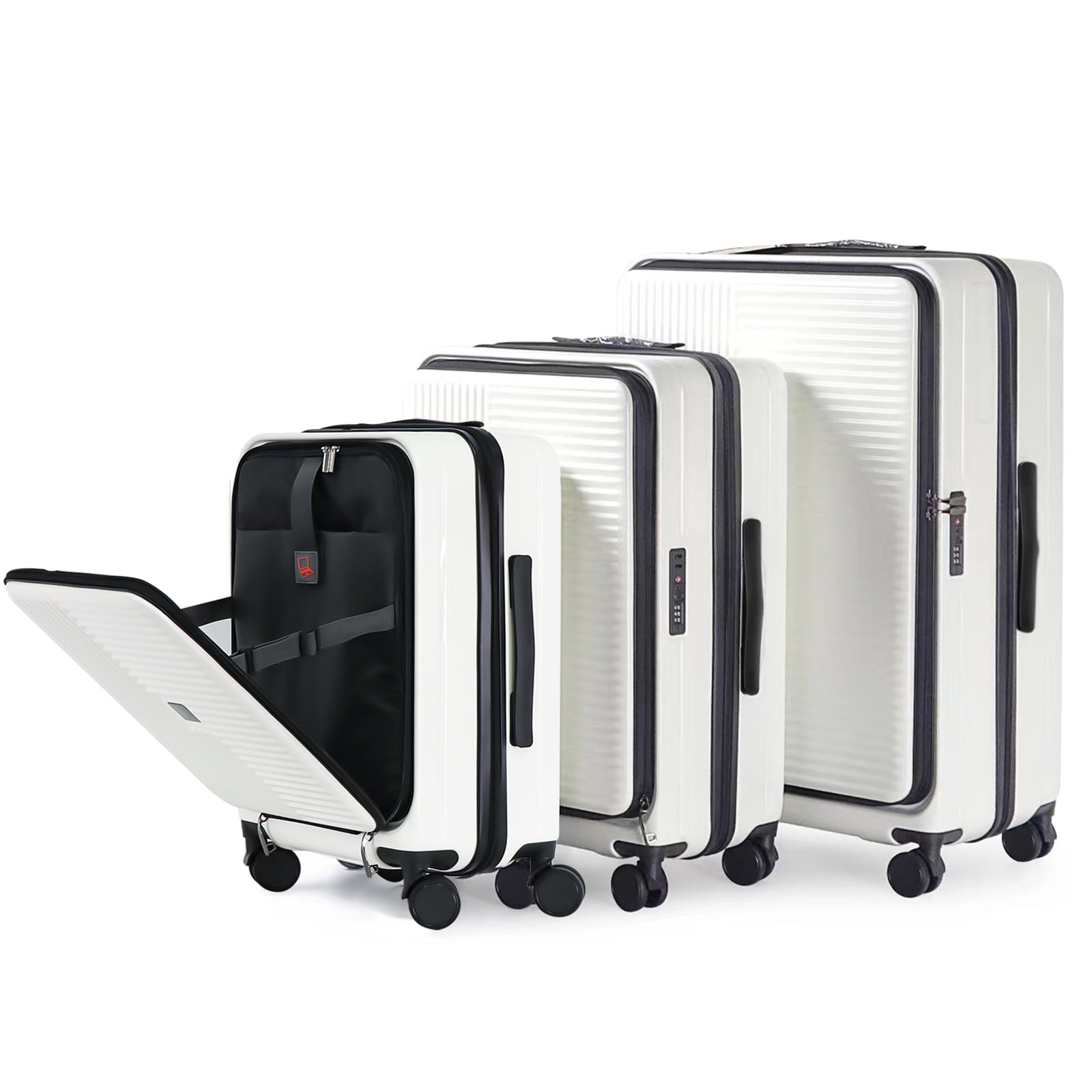 TSA Approved Lock Hardshell Suitcase Set, Front Opening Creamy White PC ABS Luggage