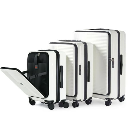 TSA Approved Lock Hardshell Suitcase Set, Front Opening Creamy White PC ABS Luggage