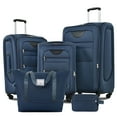 thumbnail image 1 of Luggages Set of 5, Softshell Suitcase with TSA Lock and Upright Spinner for Men Women, Carry On Luggages for Travel, (20"+24"+28"+a Travel Duffel Bag+a Toiletry Bag), Dark Blue, 1 of 7