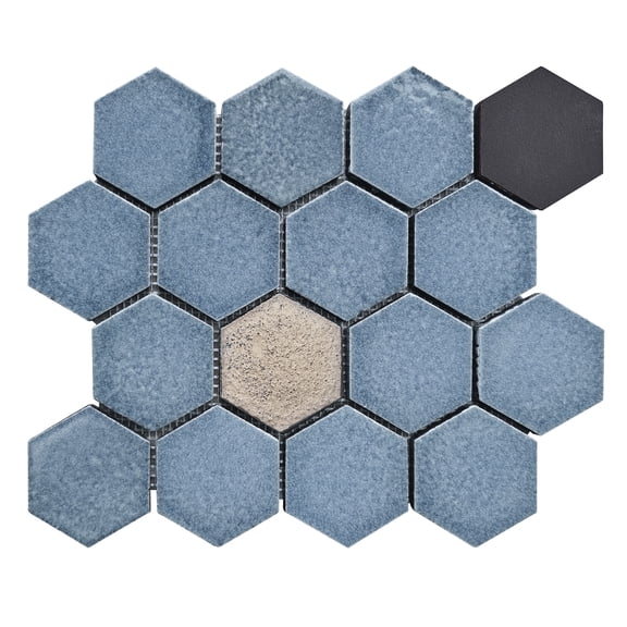 Lugo 12.1" x 10.43" Lava Stone Mosaic Floor and Wall Tile in Blue (Pack of 9)