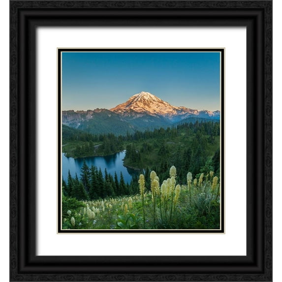 Luhm, Gary 12x13 Black Ornate Wood Framed with Double Matting Museum Art Print Titled - Washington State Beargrass wildflowers from the flank of Tolmie Peak at Eunice Lake