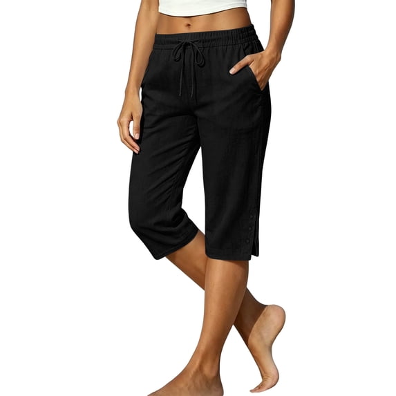 Luhomi Capri Pants for Women Split Button Elastic Waist Capris Summer Casual Loose Lounge Slacks with Pockets