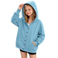 thumbnail image 1 of Luhomi Girls Button down Hoodies Teen Hooded Sweatshirts Jackets Kids Fall Fashion Outfits Winter Clothes(Light Blue,4-5 Years), 1 of 7