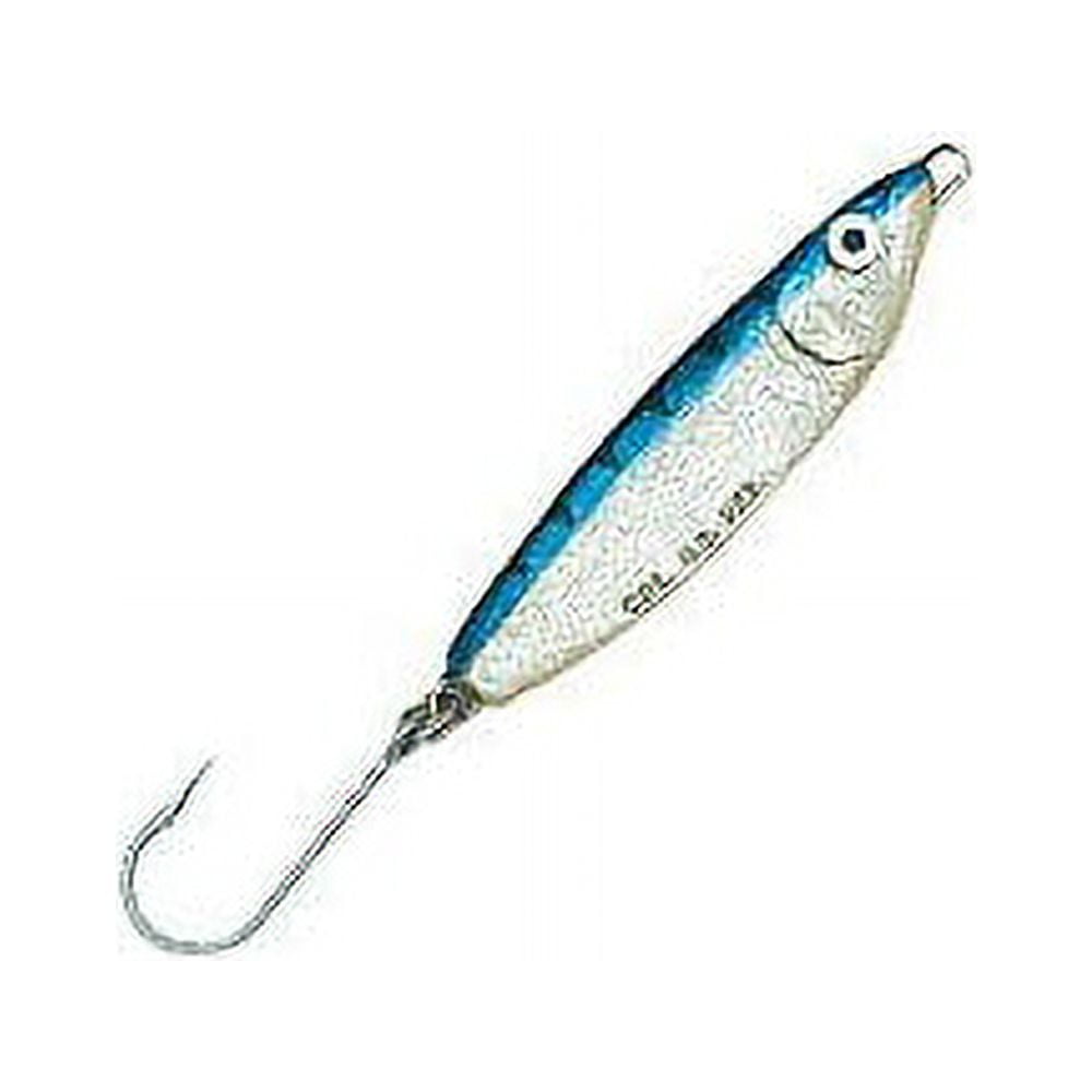 Luhr Jensen Crippled Herring Spoon 3 1/2 3oz Fishing Lure Nickel/Neon Blue  Back 