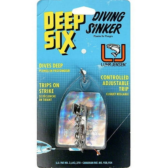 Luhr Jensen Deep Six Diving Sinker/Planer with Adjustable Trip 4" 3 1/2oz Clear/Silver/Disco Tape