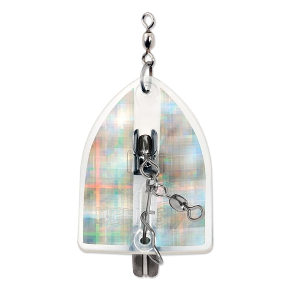 Luhr Jensen Deep Six Diving Sinker/Planer with Adjustable Trip 4" 3 1/2oz Clear/Silver/Disco Tape