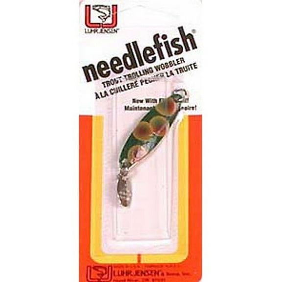 Luhr Jensen Needlefish Spoon Fishing Lure Size 1 Red Dot Frog/Brass Back 1 1/2"