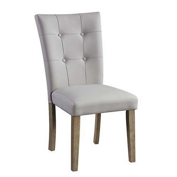 Benjara Lui 26 Inch Modern Side Chair, Button Tufted Back, Set of 2, White, Oak