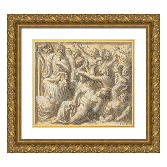 Luigi Ademollo 23x20 Gold Ornate Framed and Double Matted Museum Art Print Titled - Moses and the Brazen Serpent