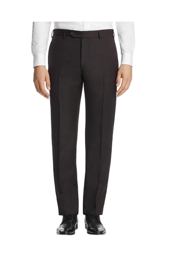 Mens Flat Front Micro Check Pants 32 Dark Brown Italy