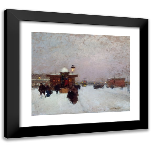 Luigi Loir 14x12 Black Modern Framed Museum Art Print Titled - Porte Maillot; Snow Effect, Night (1900)