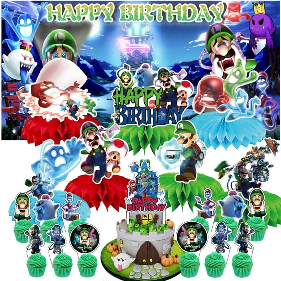 Luigi Mansion Party Decorations Decor Supplies Honeycomb Centerpieces Table Toppers Cake Toppers for Birthday Photo Props