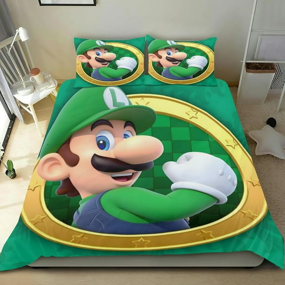 Luigi Mansion Themed Bed Sheet Set Three Piece Set 53x79 Inches Comfortable And Skin Friendly Unique Design Creating A Star Studded Night