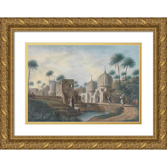 Luigi Mayer 14x11 Gold Ornate Wood Frame and Double Matted Museum Art Print Titled - Tombs of Great Arab Saints to Be Seen in the Neighborhood of Rosetta, Egypt (ca. 1800)