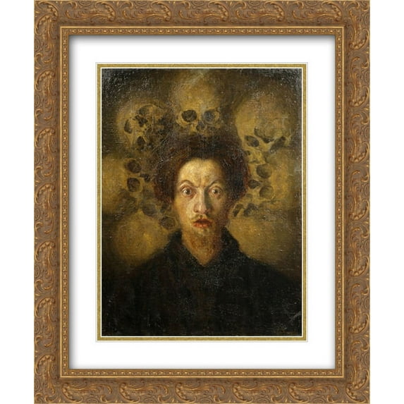 Luigi Russolo 2x Matted 20x24 Gold Ornate Framed Art Print 'Self-portrait with skulls'