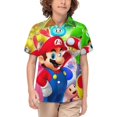 thumbnail image 1 of Luigi The Super Mario Bros Kid's Short Sleeved Shirt Summer Daily Casual Button-Down Shirts Tee Top Teen Beach Clothing With Pocket, 1 of 7