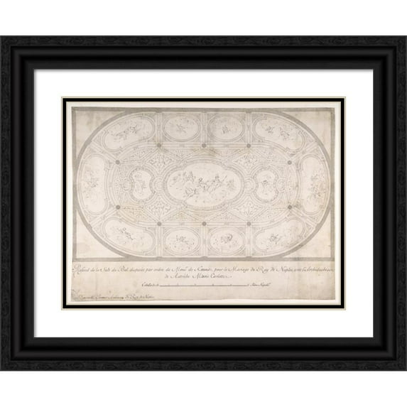Luigi Vanvitelli 14x11 Black Ornate Wood Framed Double Matted Museum Art Print Titled: Ceiling of Ballroom Decorated for the Marriage of the King of Naples to the Archduchess of Austria