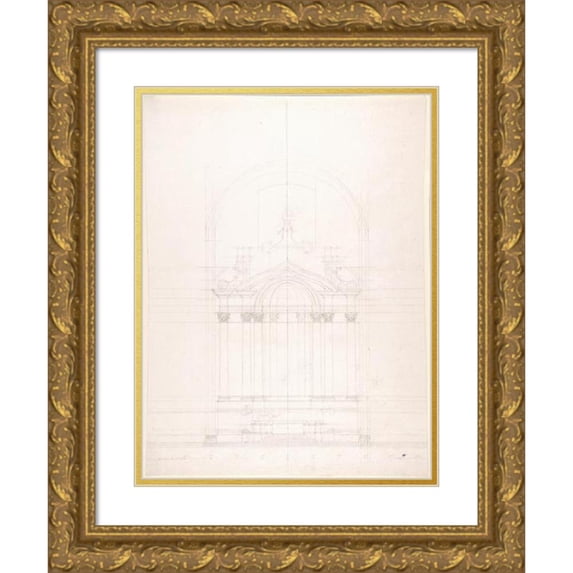 Luigi Vanvitelli 14x18 Gold Ornate Wood Frame and Double Matted Museum Art Print Titled - Design for the High Altar of the Gesu Nuovo, Naples (1700-1773)