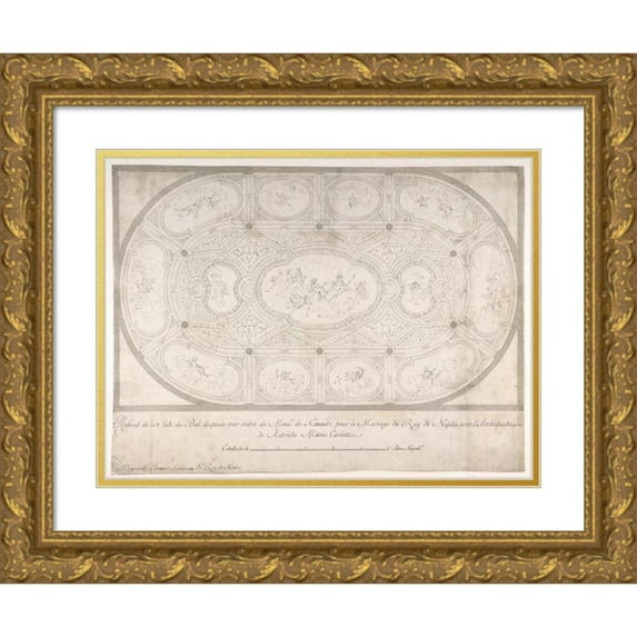 Luigi Vanvitelli 18x14 Gold Ornate Wood Frame and Double Matted Museum Art Print Titled - Ceiling of Ballroom Decorated for the Marriage of the King of Naples to the Archduchess of Austria (