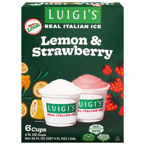 Luigi's Lemon & Strawberry Real Italian Ice, 6 fl oz, 6 Count, (Frozen)